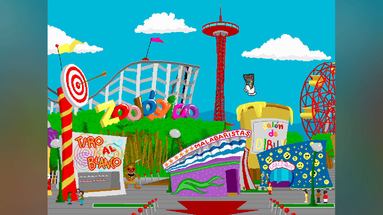 Ilustración de feria con zoológico en juego educativo para niños