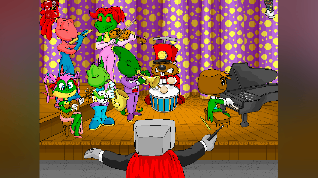 Dibujo de banda de personajes tocando para aprender los nombres de los instrumentos