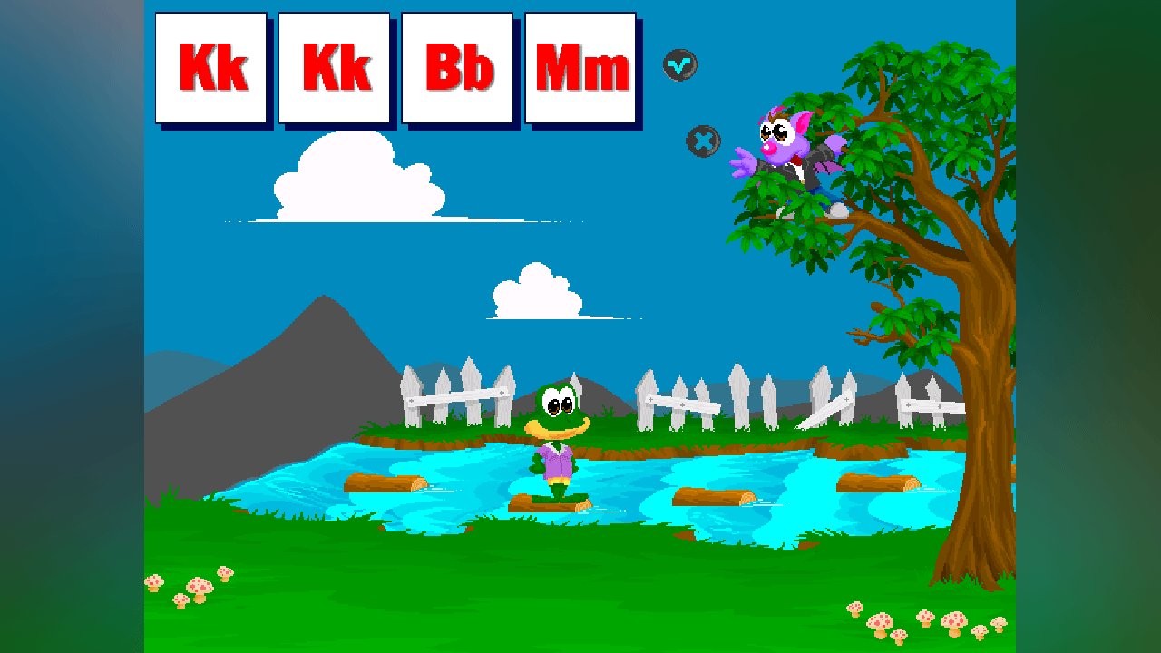 Juego de velocidad para aprender letras y números para niños pequeños para salvar a Croy personaje animado de caer por la cascada