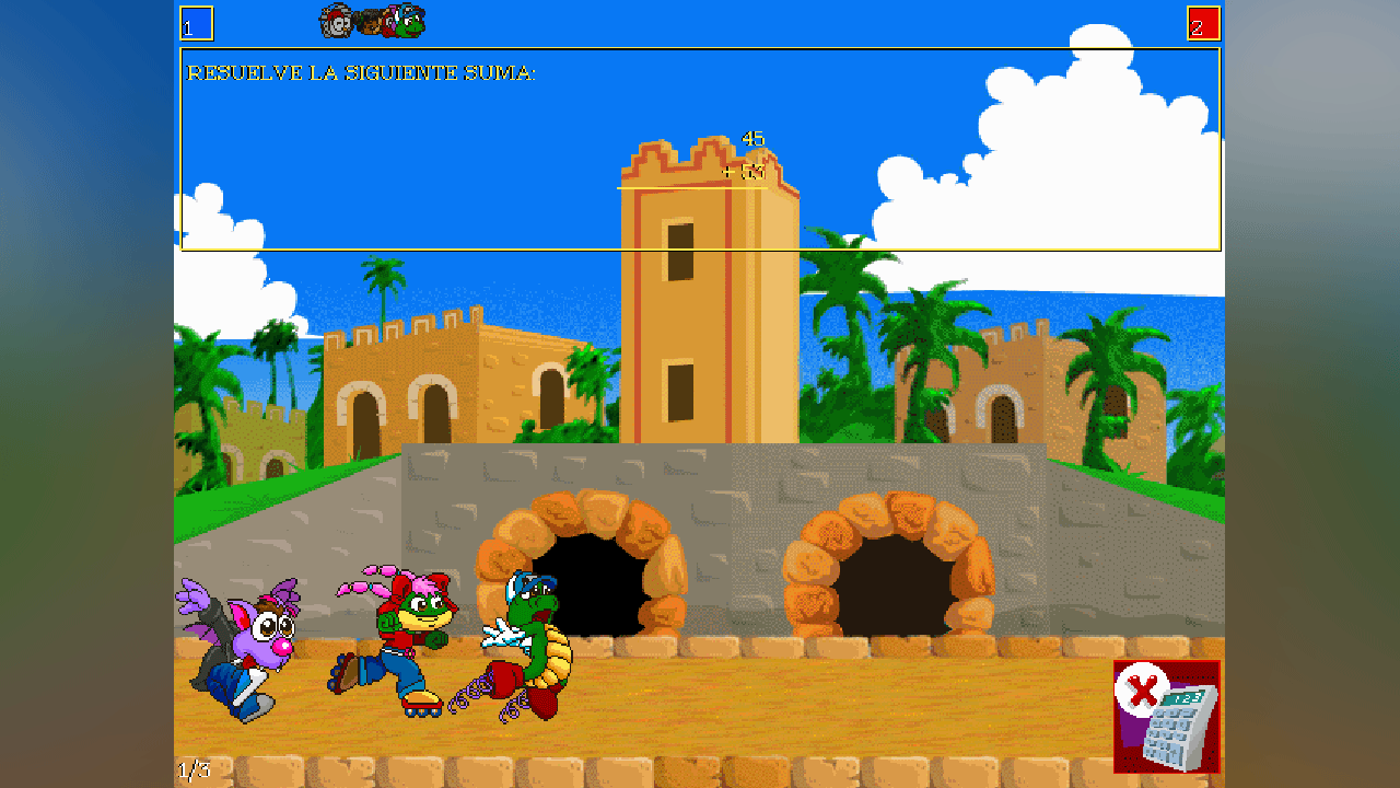 Problema de sumas para niños de primaria en juego para aprender de Vermic en carrera de personajes animados