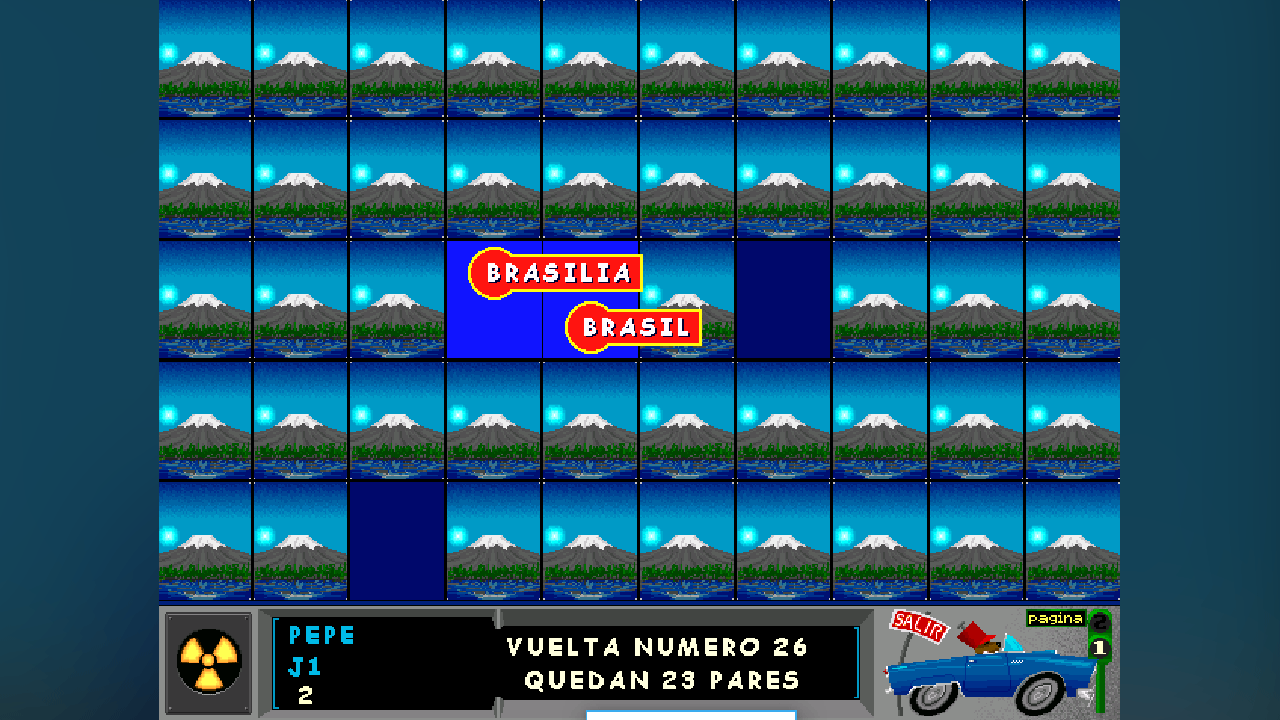 Juego de memoria para niños con parejas de países con sus capitales como Brasil con Brasilia