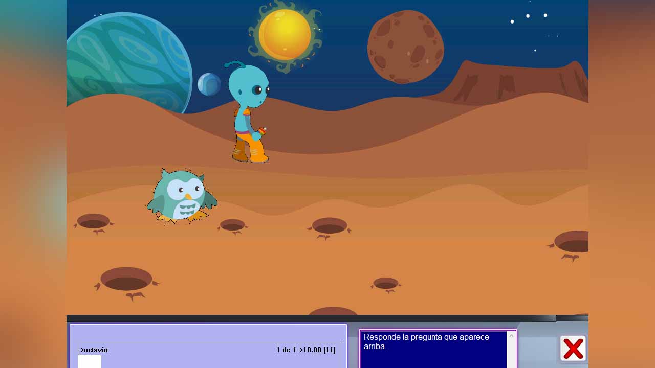 Marcianos en competencia del saber con preguntas de temas de materias de cuarto de primaria