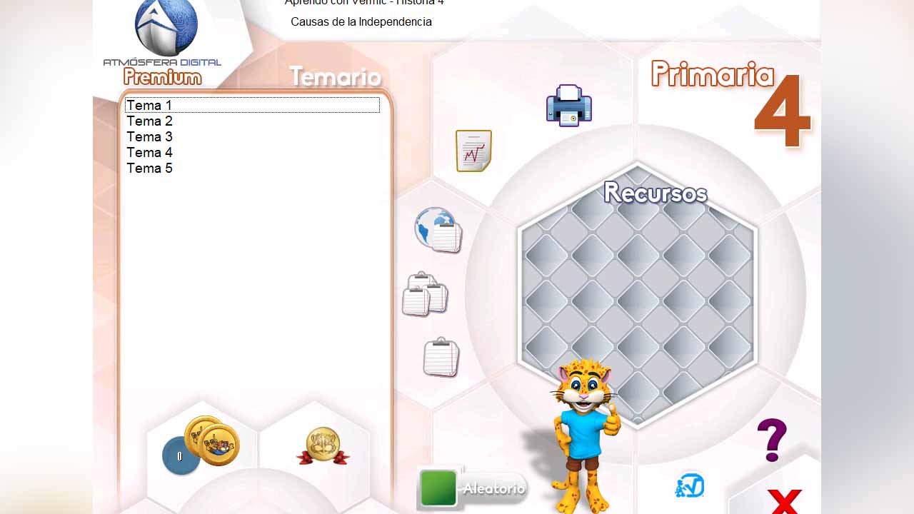 Menu principal de Atmósfera Digital de cuarto de primaria para aprender temas y materias con Balam