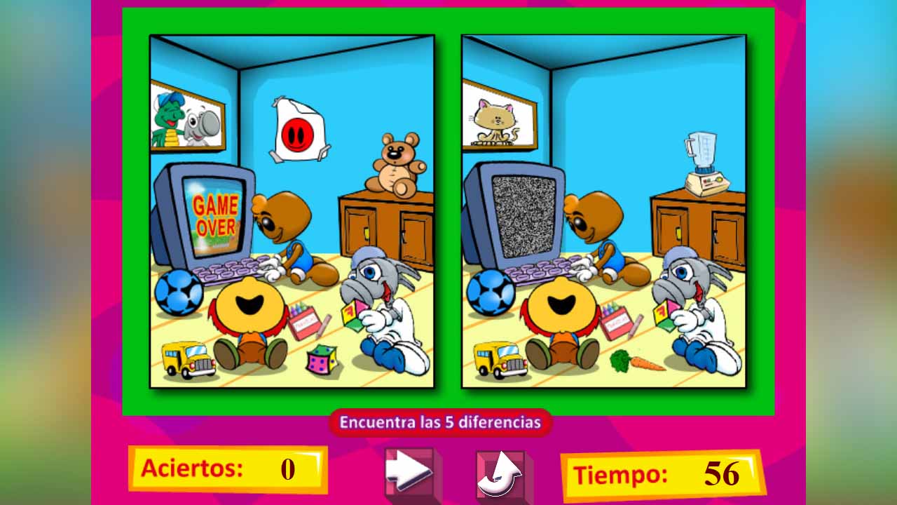 Juego para encontrar las diferencias de Vermic con personajes para niños