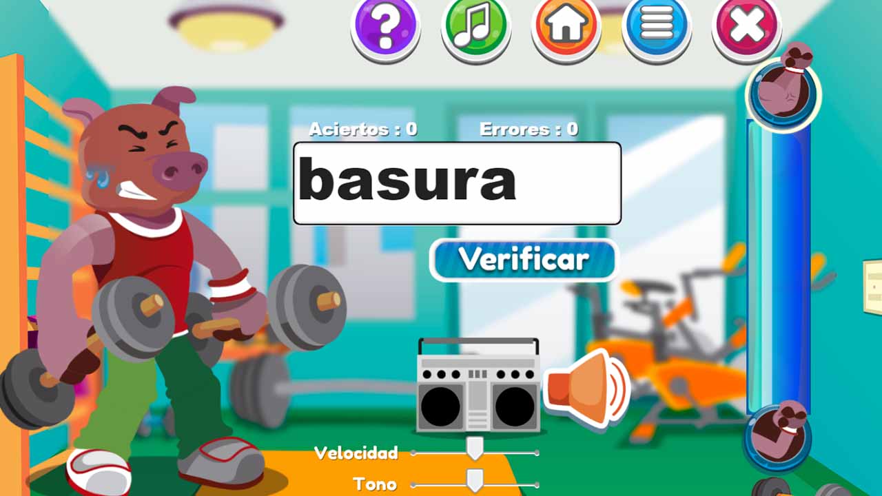 Gimnasio para aprender palabras con los cerditos de Green Hat y Vermic